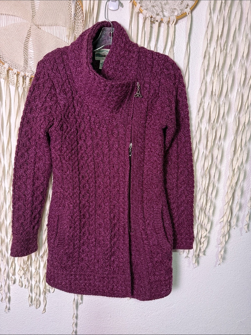 Aran Craft Merino Wool Long Sleeve Asymmetrical Zip Pockets Sweater Jacket XS - Picture 11 of 13